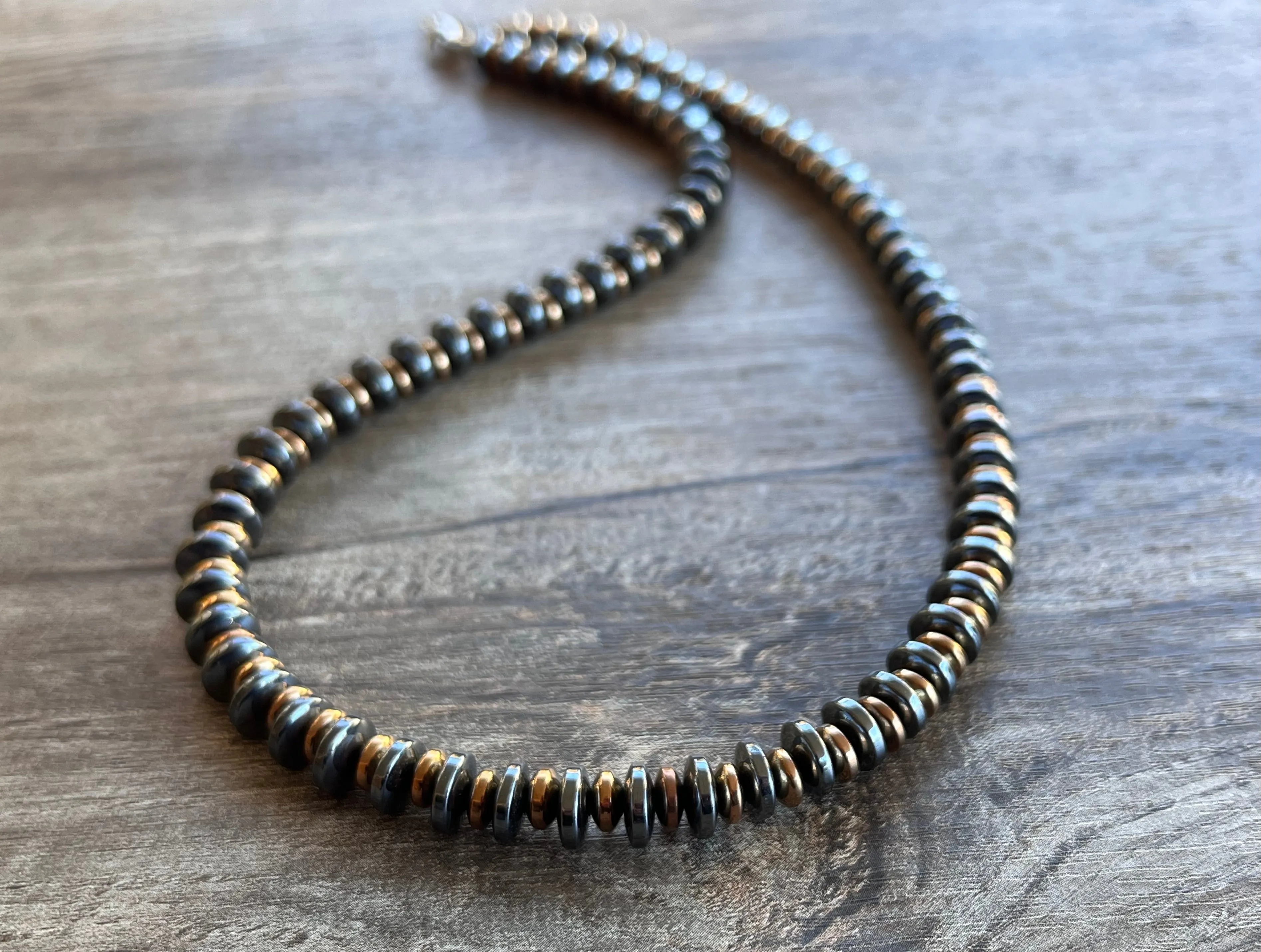 Hematite Copper Beaded Long Mens Necklace - Jack