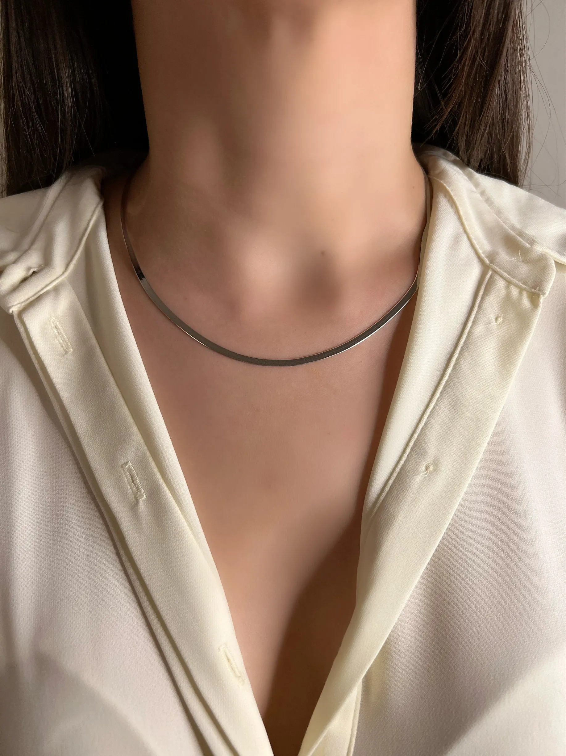 Herringbone Necklace in Gold| Snake Chain Necklace in Rose Gold| Flat Snake Chain in Silver| Flat Snake Chain| Gold Plated Layering Necklace