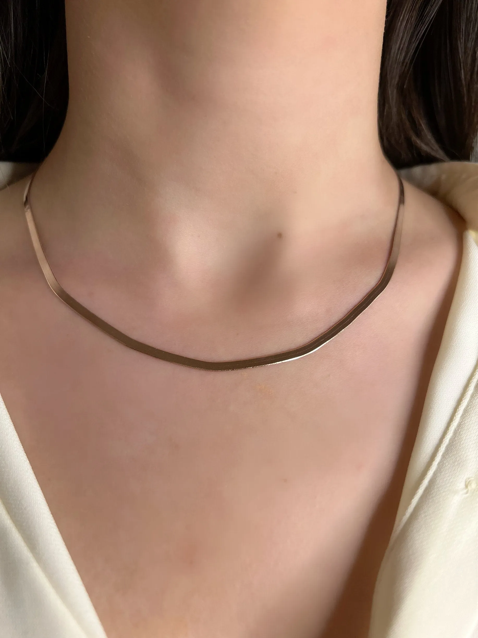 Herringbone Necklace in Gold| Snake Chain Necklace in Rose Gold| Flat Snake Chain in Silver| Flat Snake Chain| Gold Plated Layering Necklace