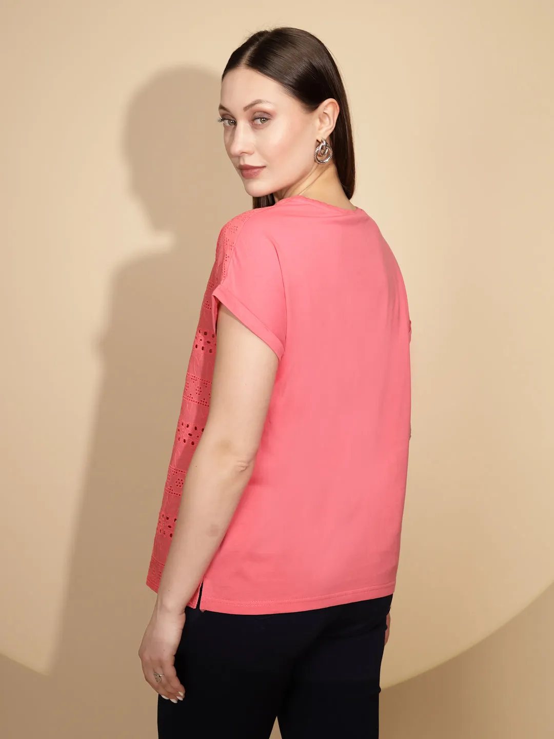 Hot Pink Cotton Regular Fit Blouson Top For Women