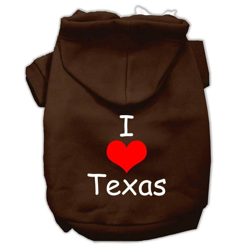 I Love Texas Screen Print Pet Hoodies Brown Size Med (12)