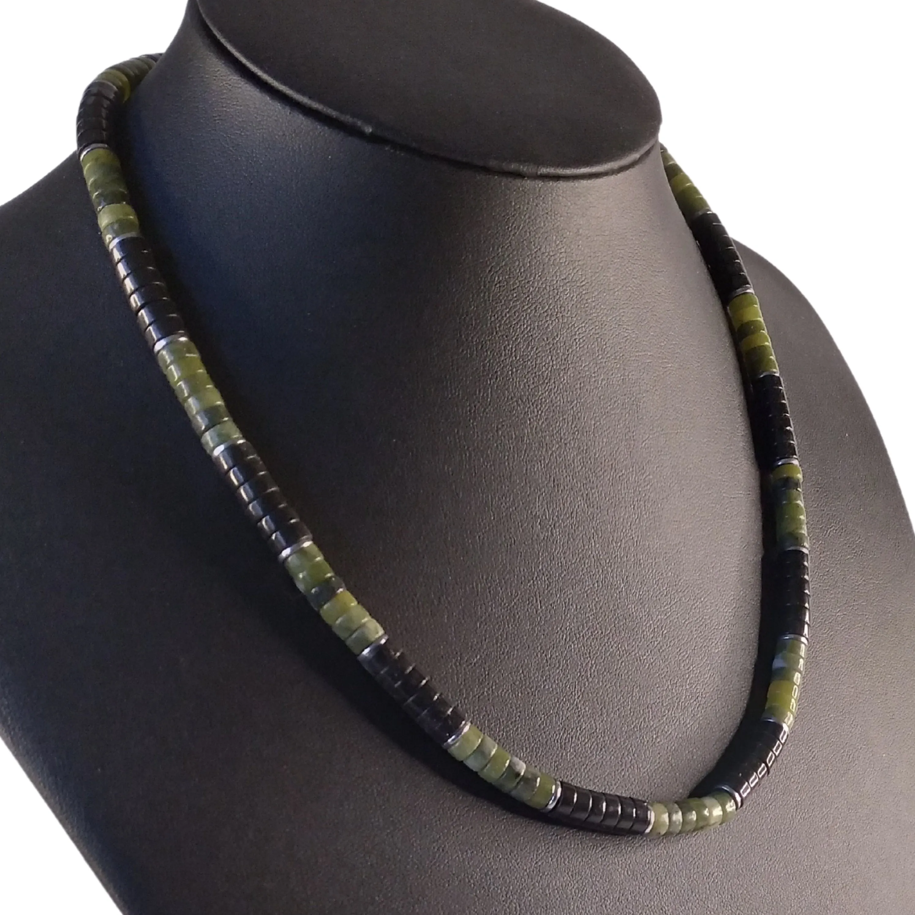 Jade Necklace Heishi Green Black Surfer