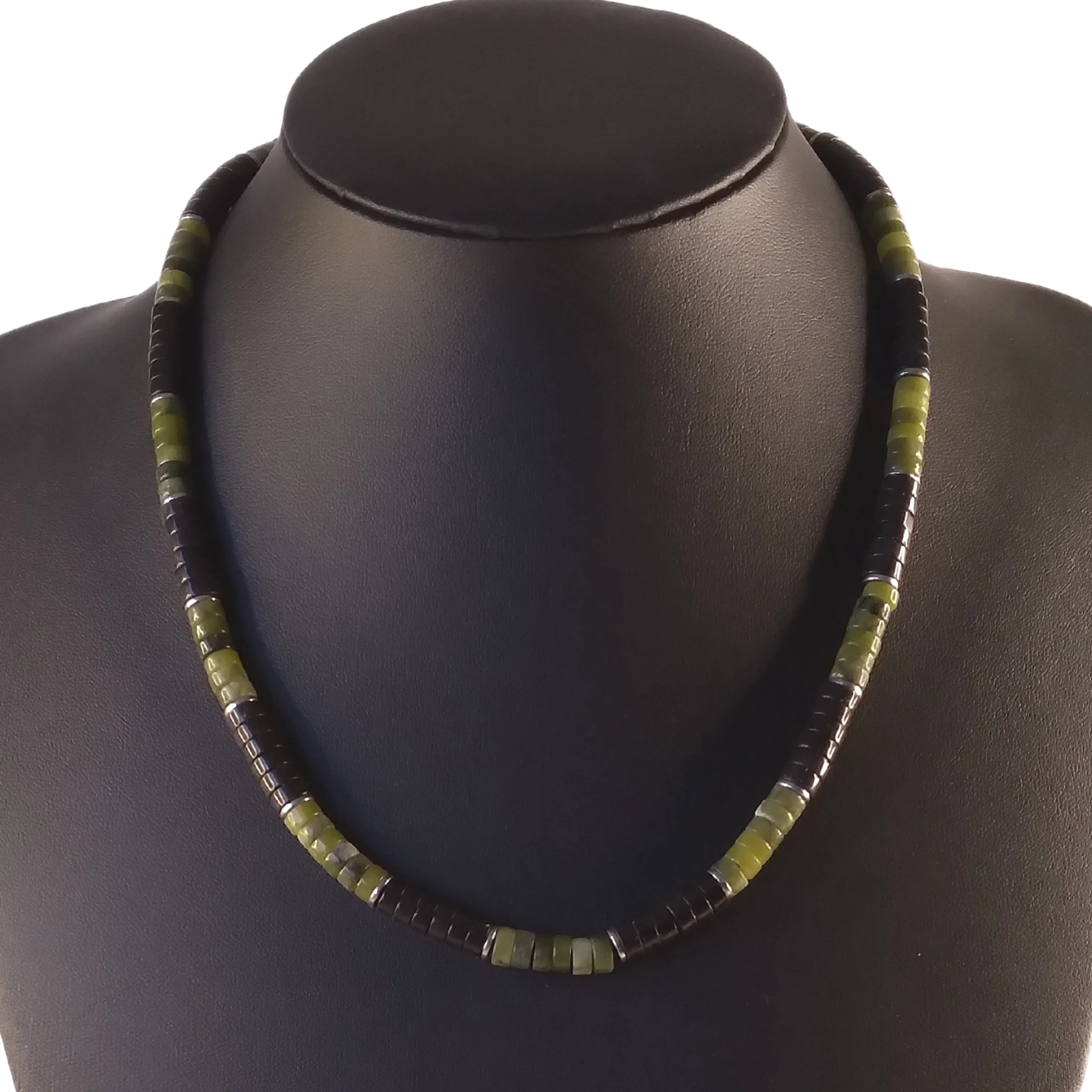 Jade Necklace Heishi Green Black Surfer