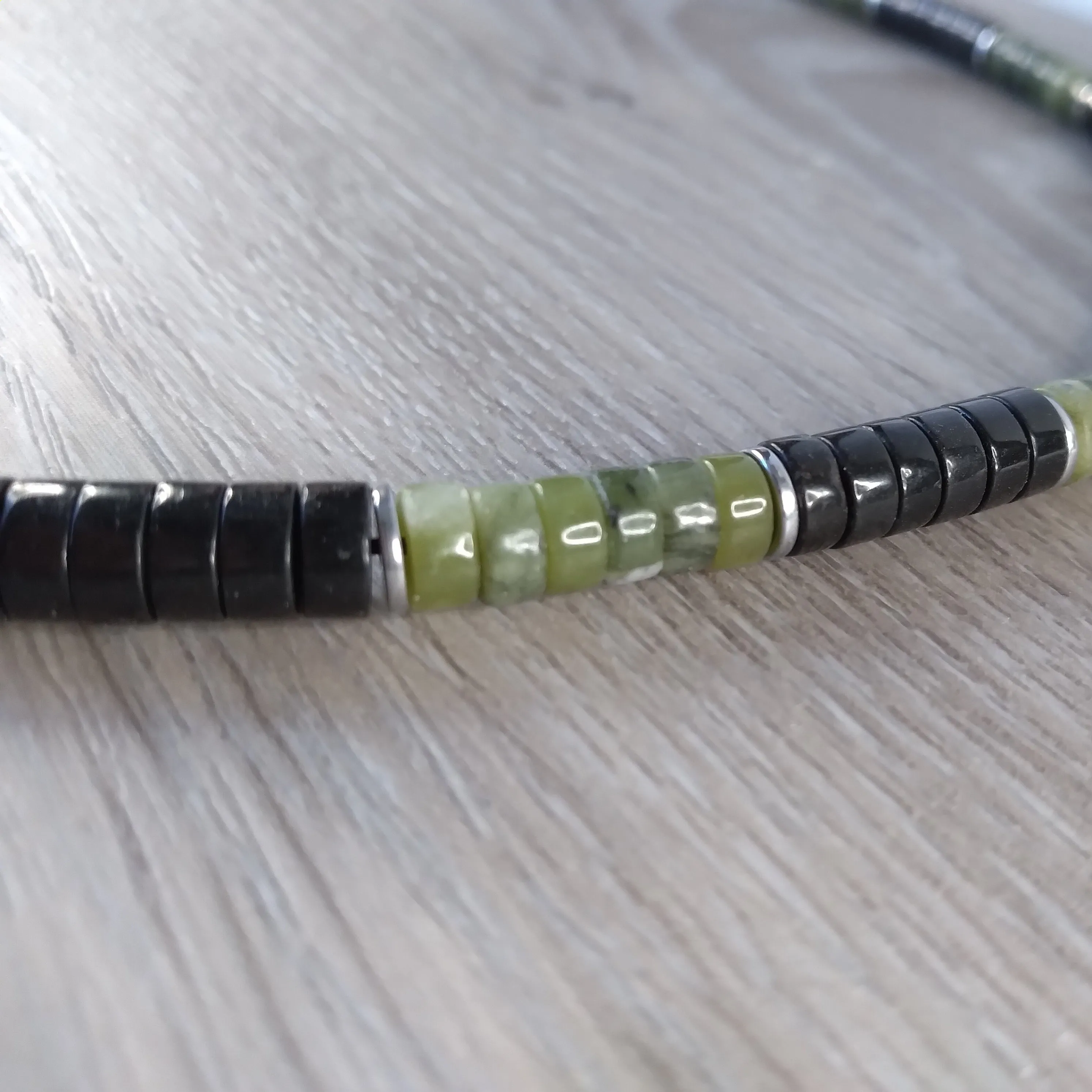 Jade Necklace Heishi Green Black Surfer