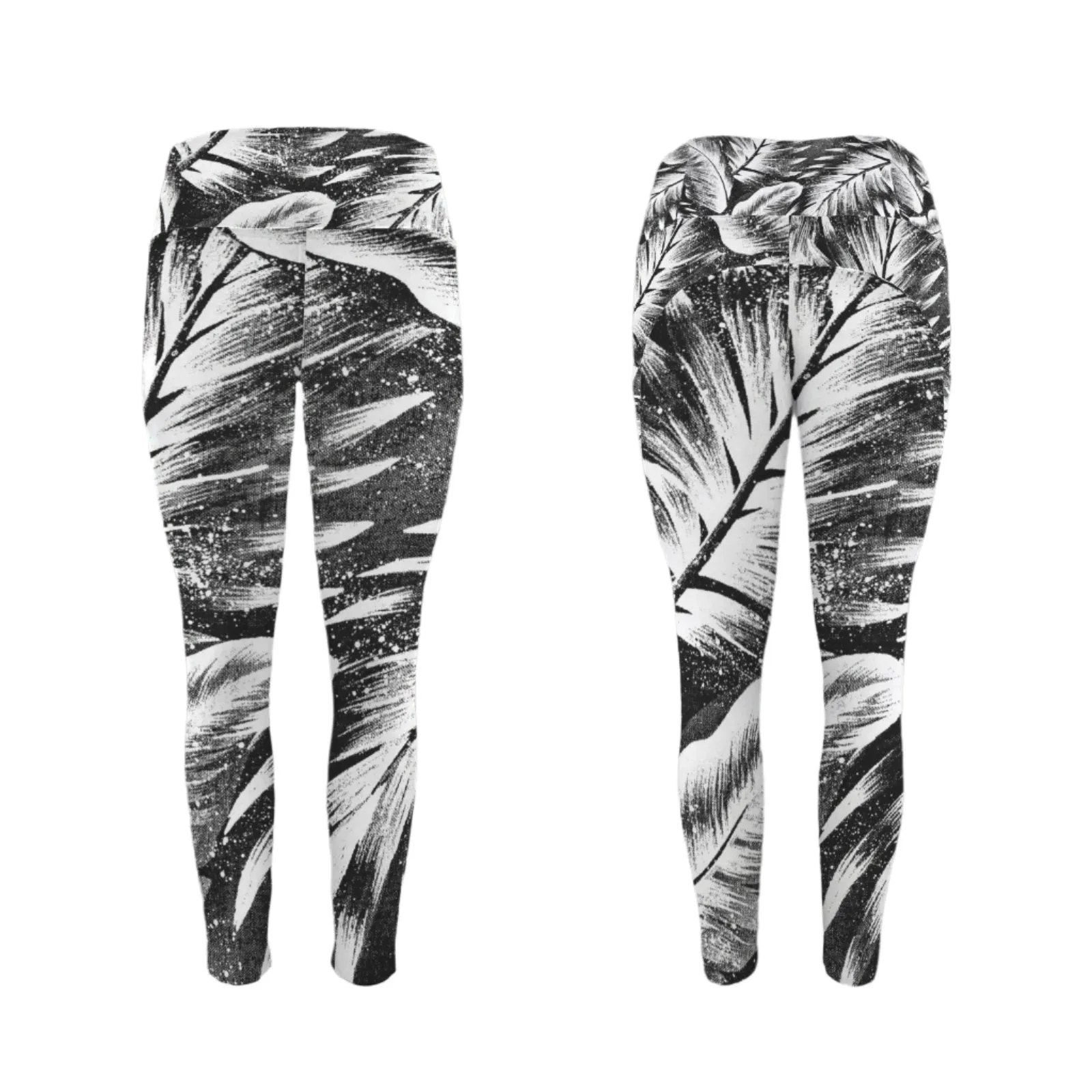 Leaves 1 B & W Leggings with Pockets up to 5 XL (FWS)