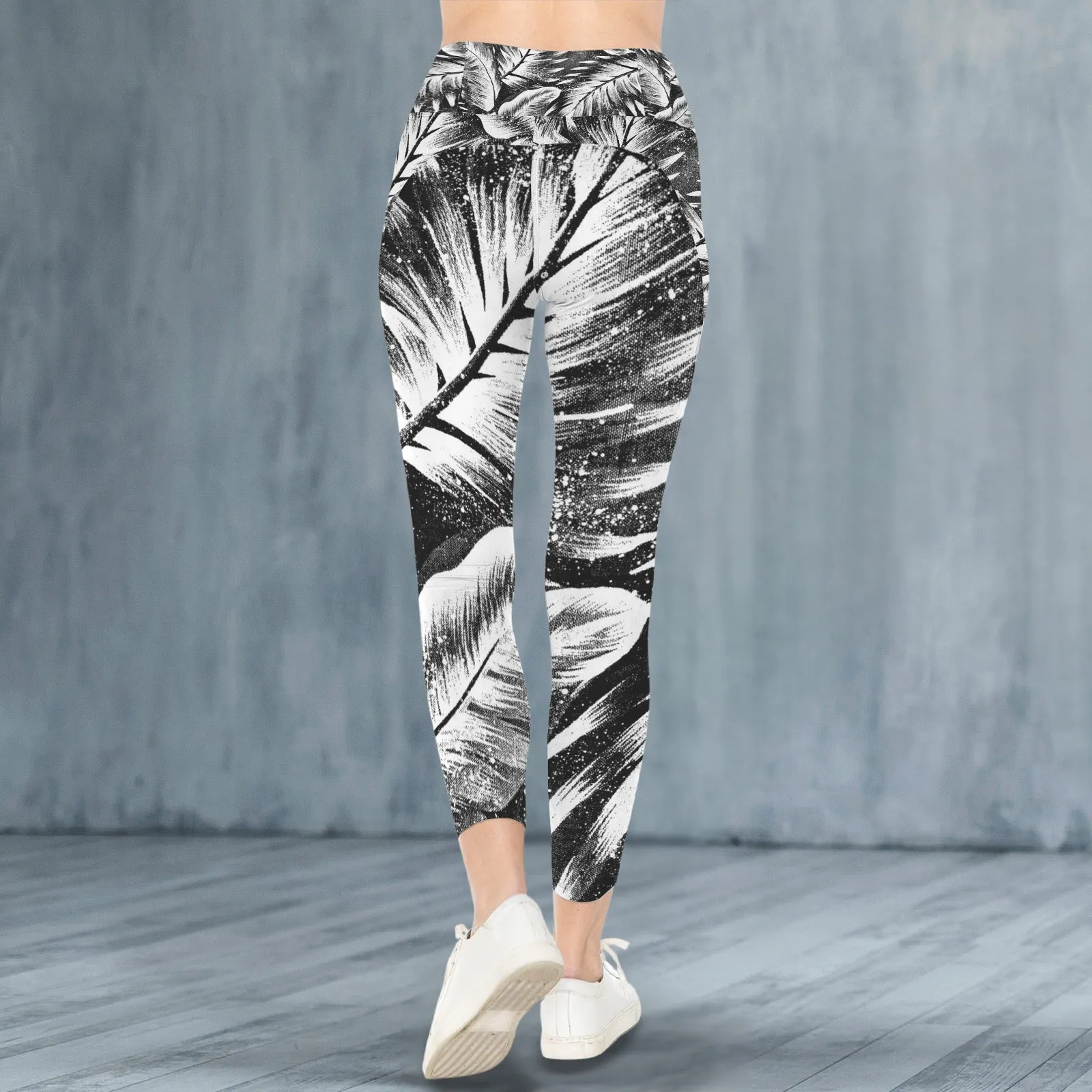 Leaves 1 B & W Leggings with Pockets up to 5 XL (FWS)