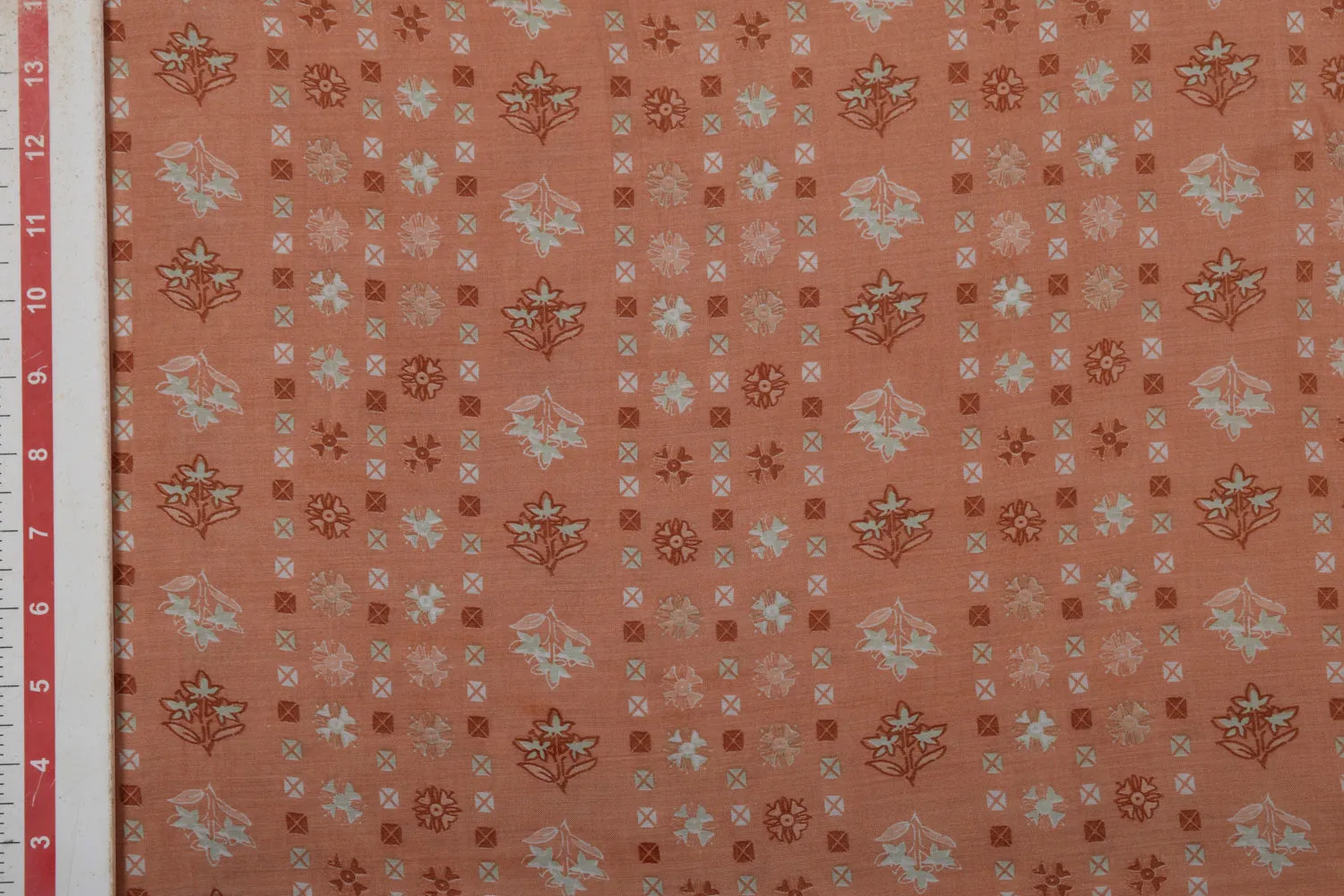 Light Orange & White Traditional Printed Viscose Muslin Fabric