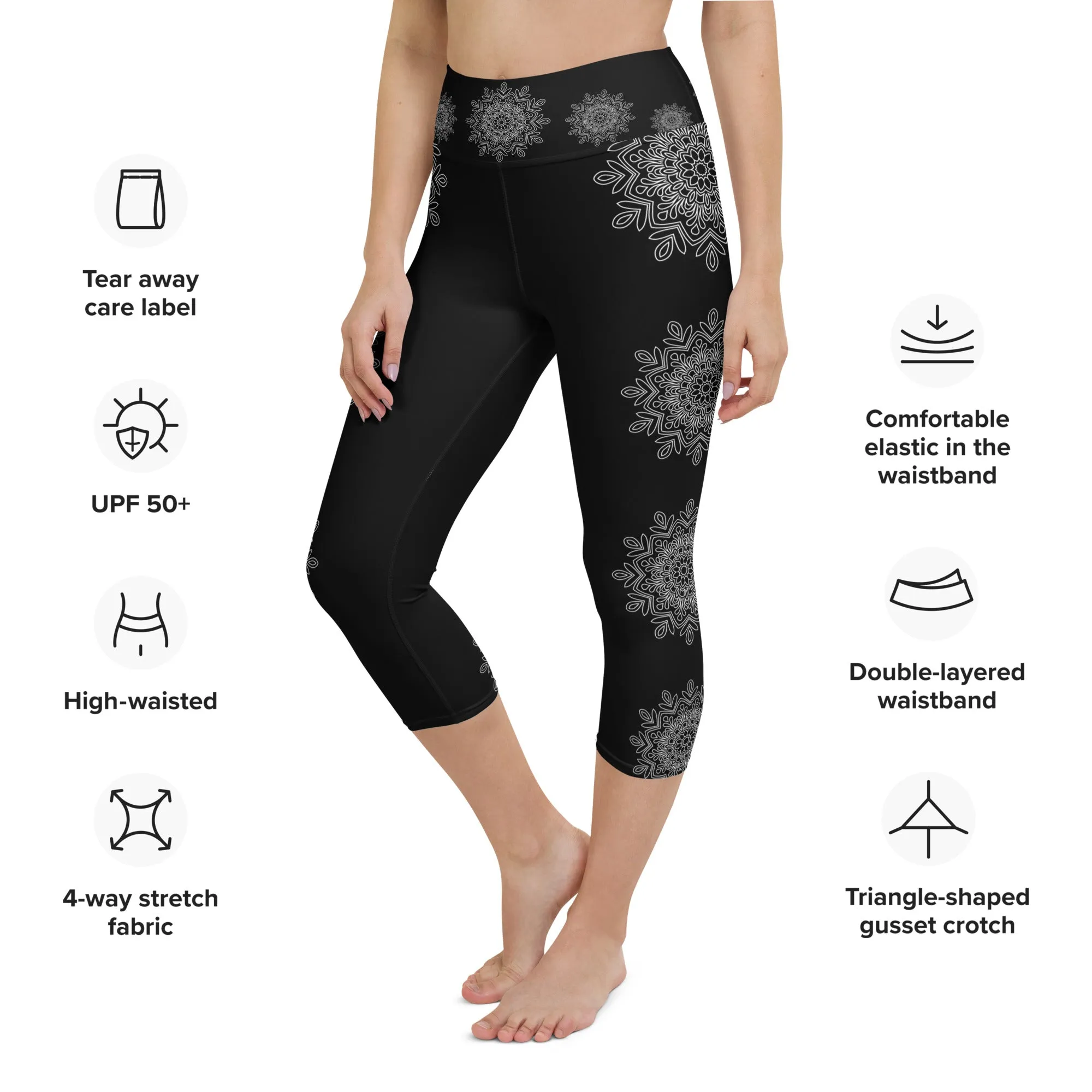 Mandala Circles Yoga Capri Leggings | Fitness Capri Leggings, lioness-love