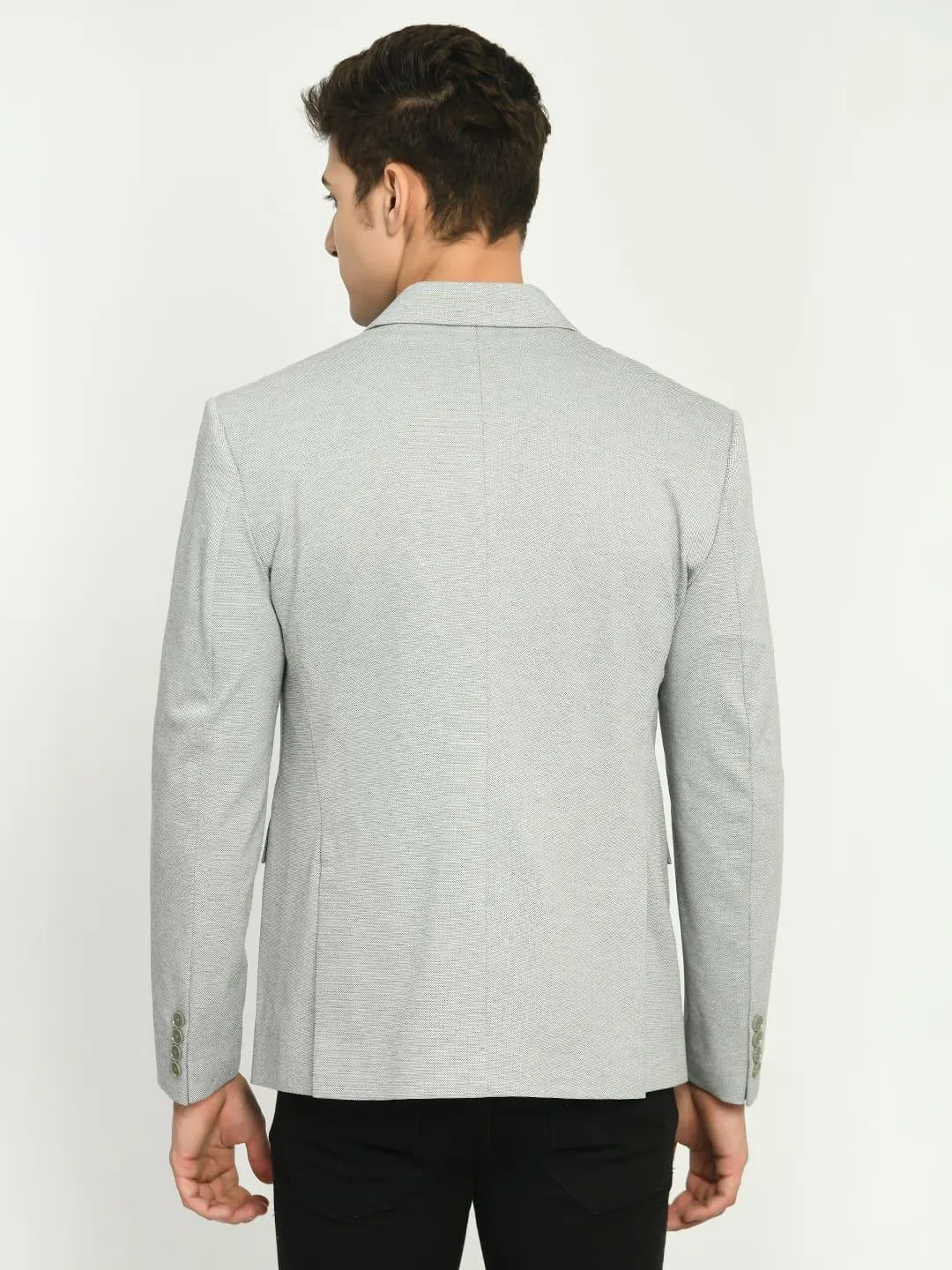 Men's Grey Dotted Cotton Notched Lapel Blazer