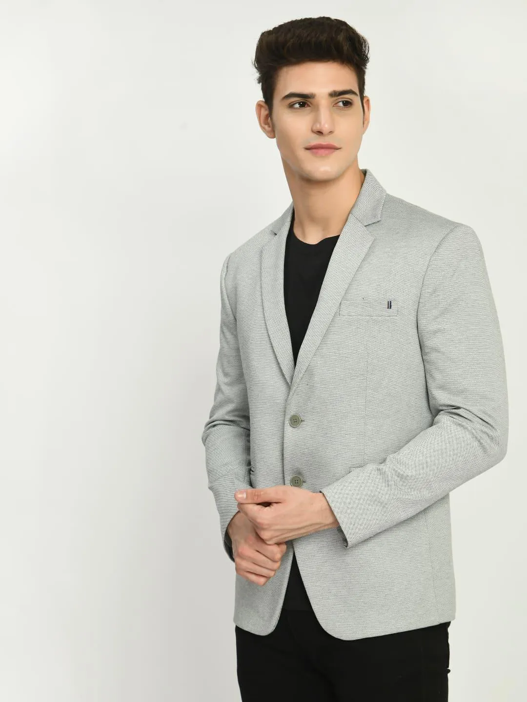 Men's Grey Dotted Cotton Notched Lapel Blazer