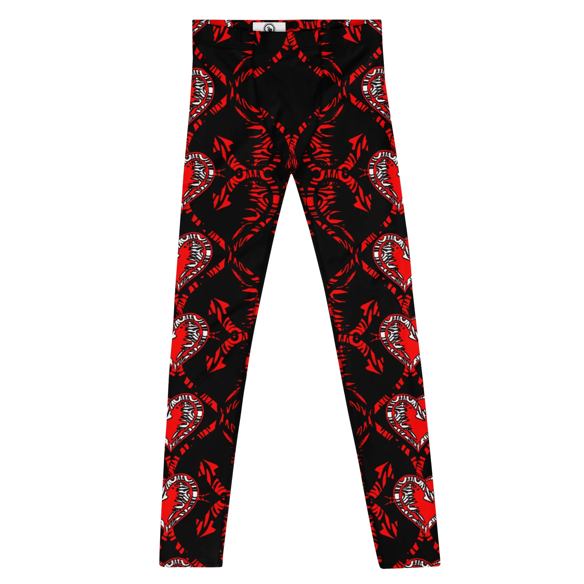 Men's Leggings, Red Hearts and Arrows on Black