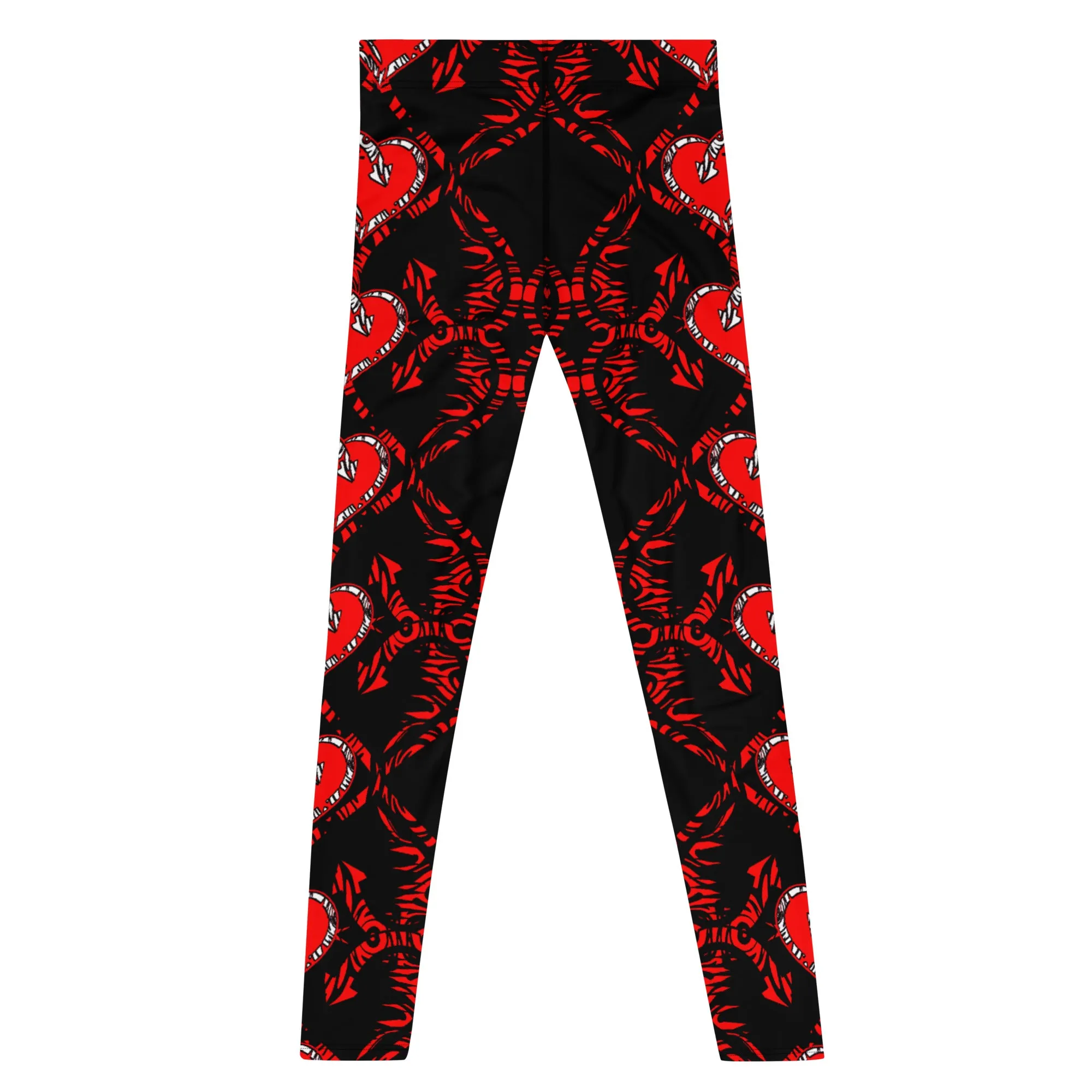 Men's Leggings, Red Hearts and Arrows on Black