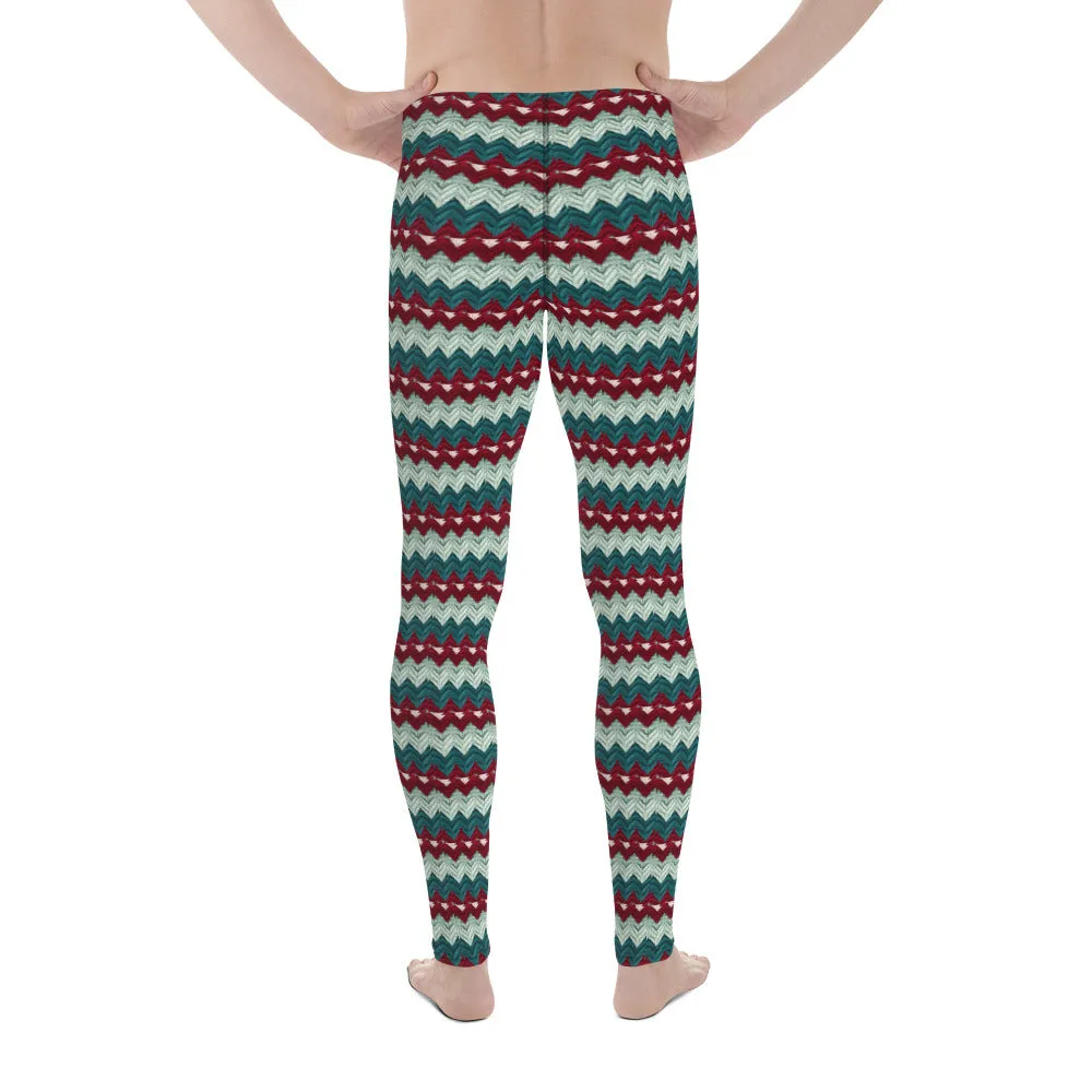 Men's Ugly Christmas Holiday Leggings | Green, Red, Stripes