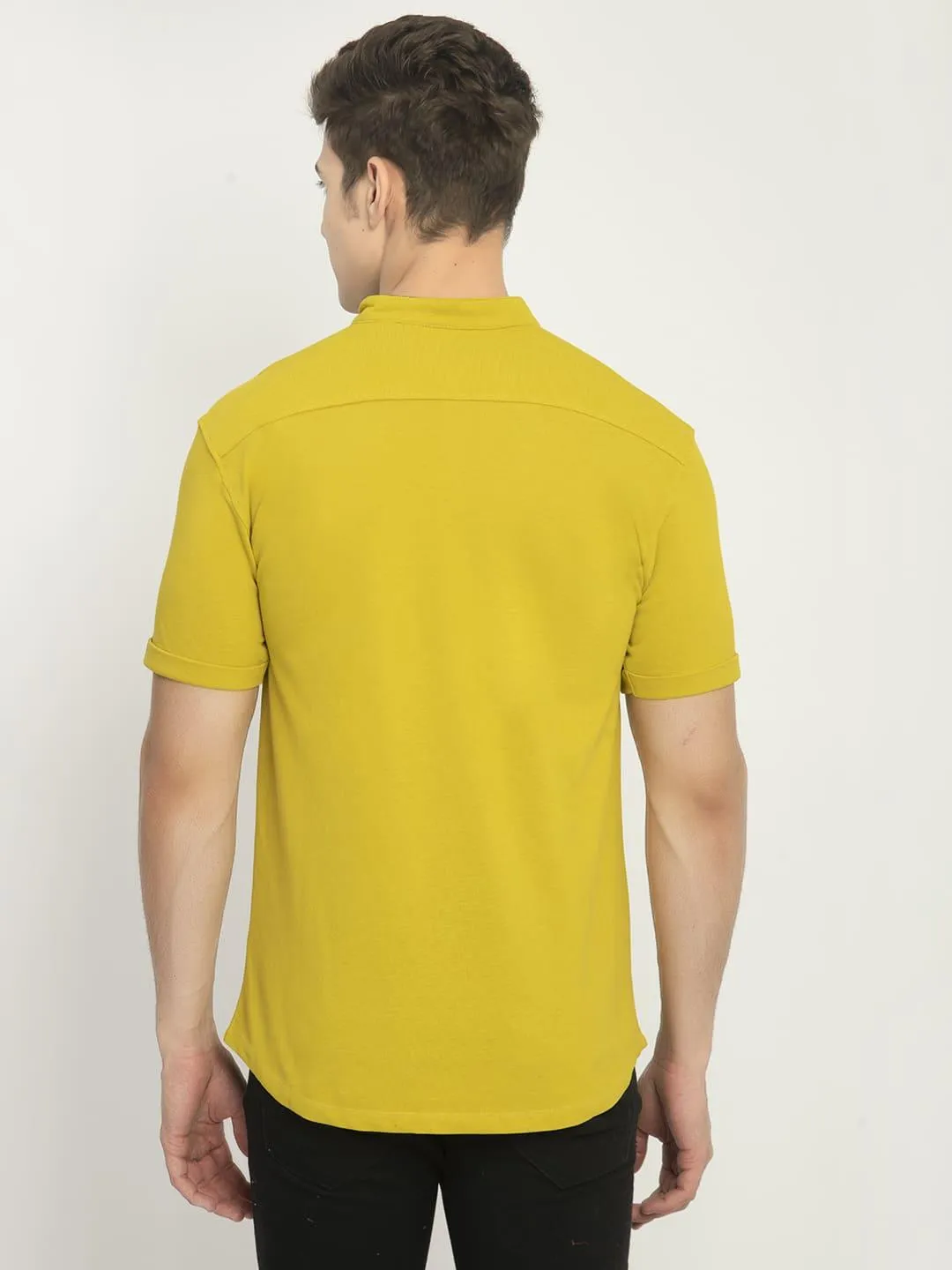 Men's Yellow Mandarin Collar Short Sleeve Shirt