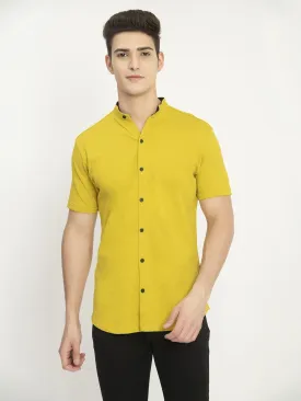 Men's Yellow Mandarin Collar Short Sleeve Shirt