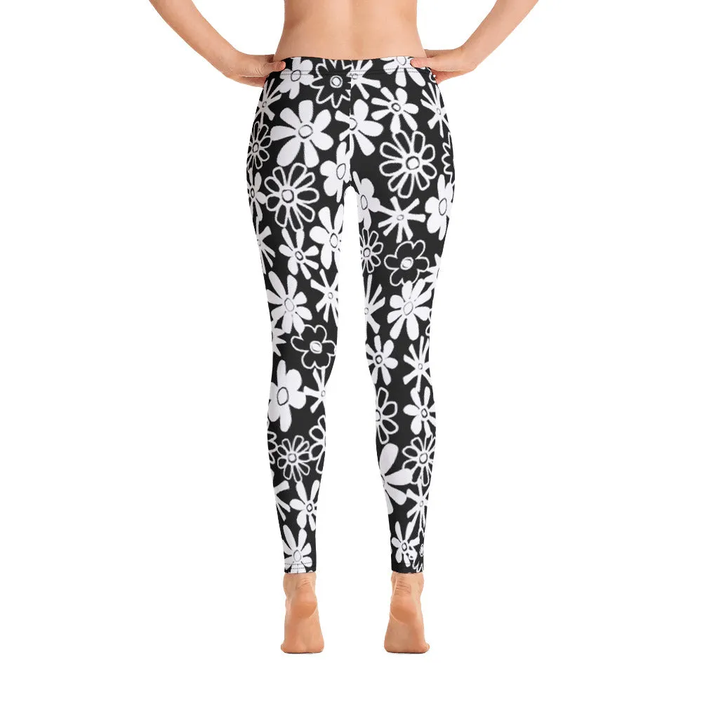 Naveena Print with Fun Funky Flowers Leggings in Black and White