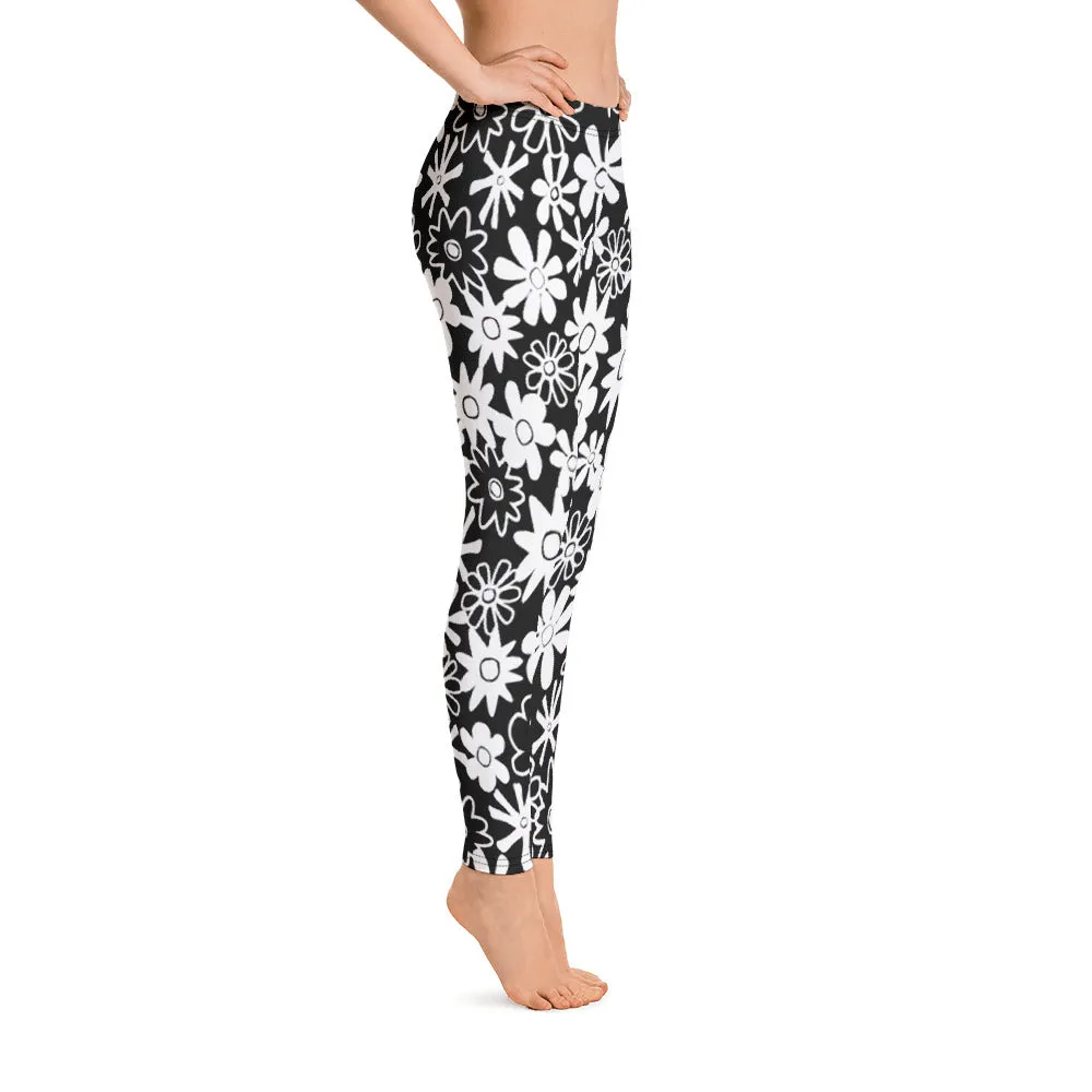 Naveena Print with Fun Funky Flowers Leggings in Black and White