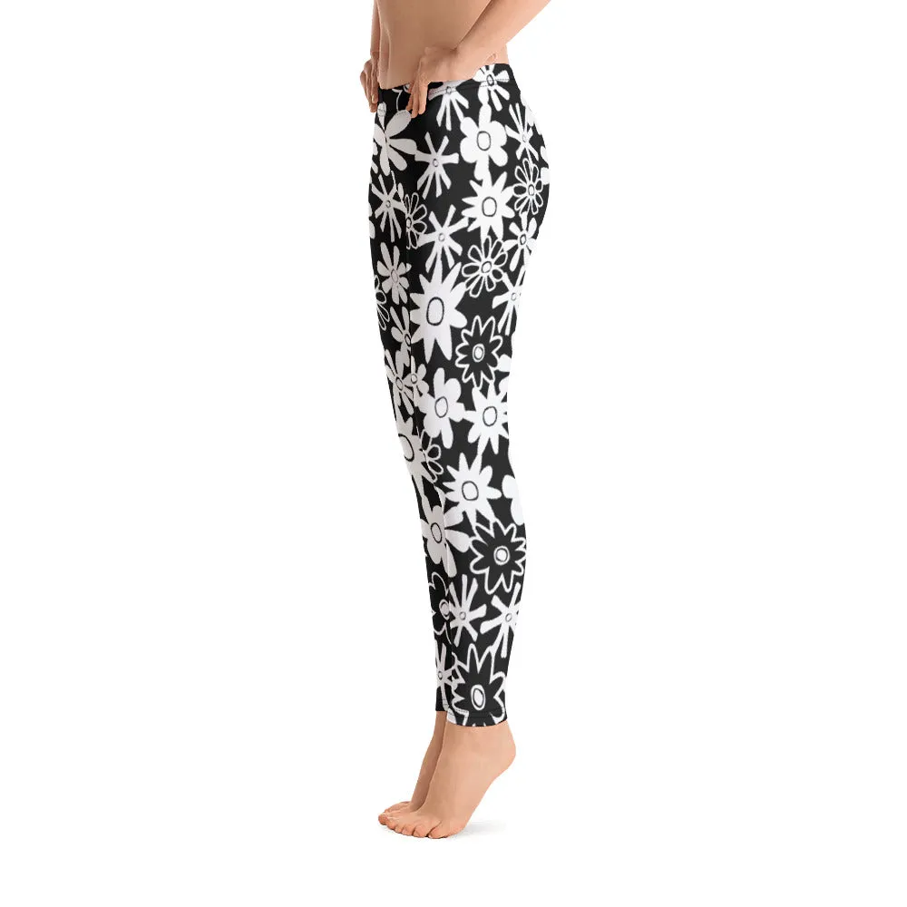 Naveena Print with Fun Funky Flowers Leggings in Black and White