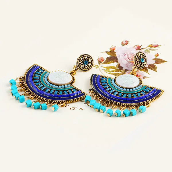 New Design Fashion Charm Vintage Bohemian beads earrings jewelry Alloy hollow flower Pendant drop earrings for women