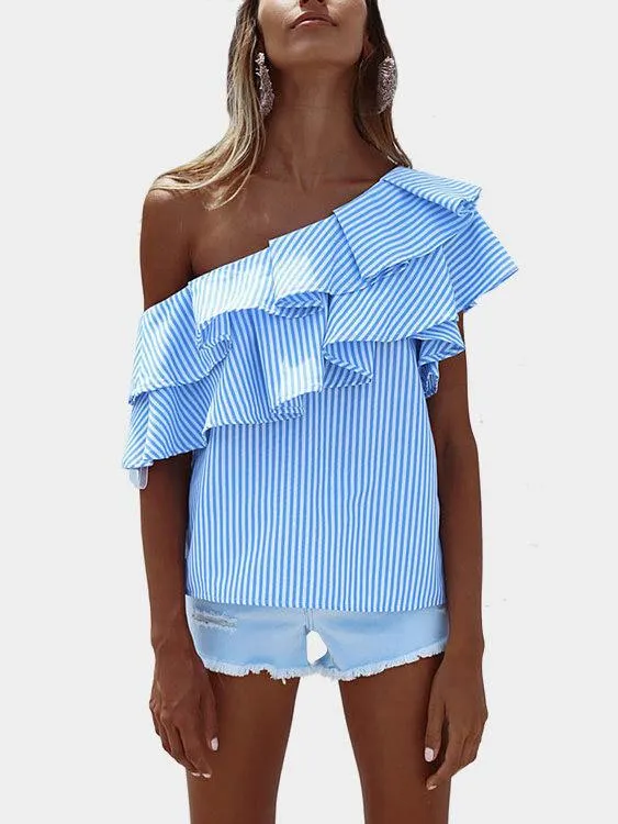 OEM ODM One Shoulder Stripe Tiered Top