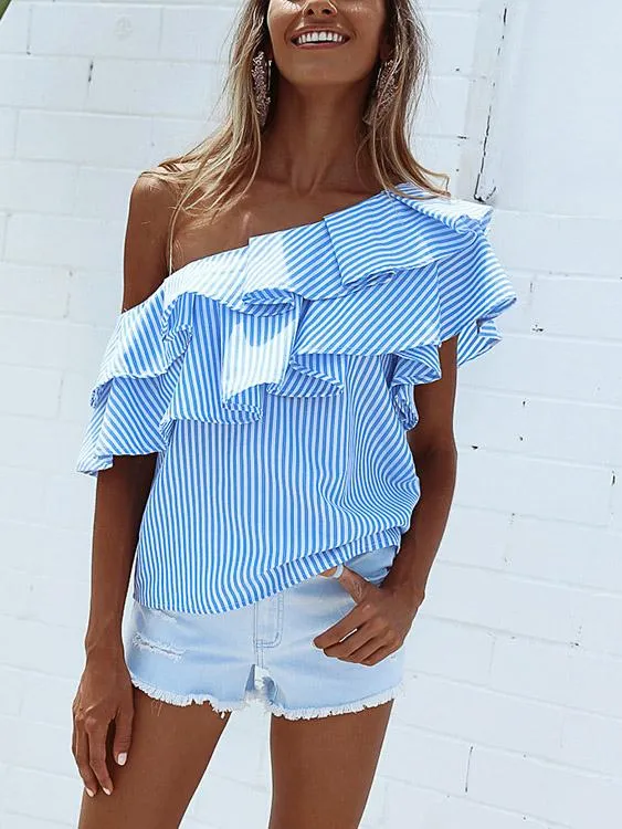 OEM ODM One Shoulder Stripe Tiered Top