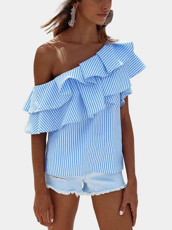 OEM ODM One Shoulder Stripe Tiered Top