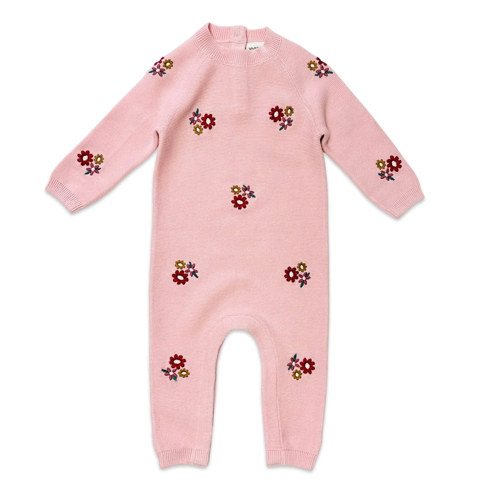 ORGANIC Floral Bouquet Pink Knit Baby Jumpsuit