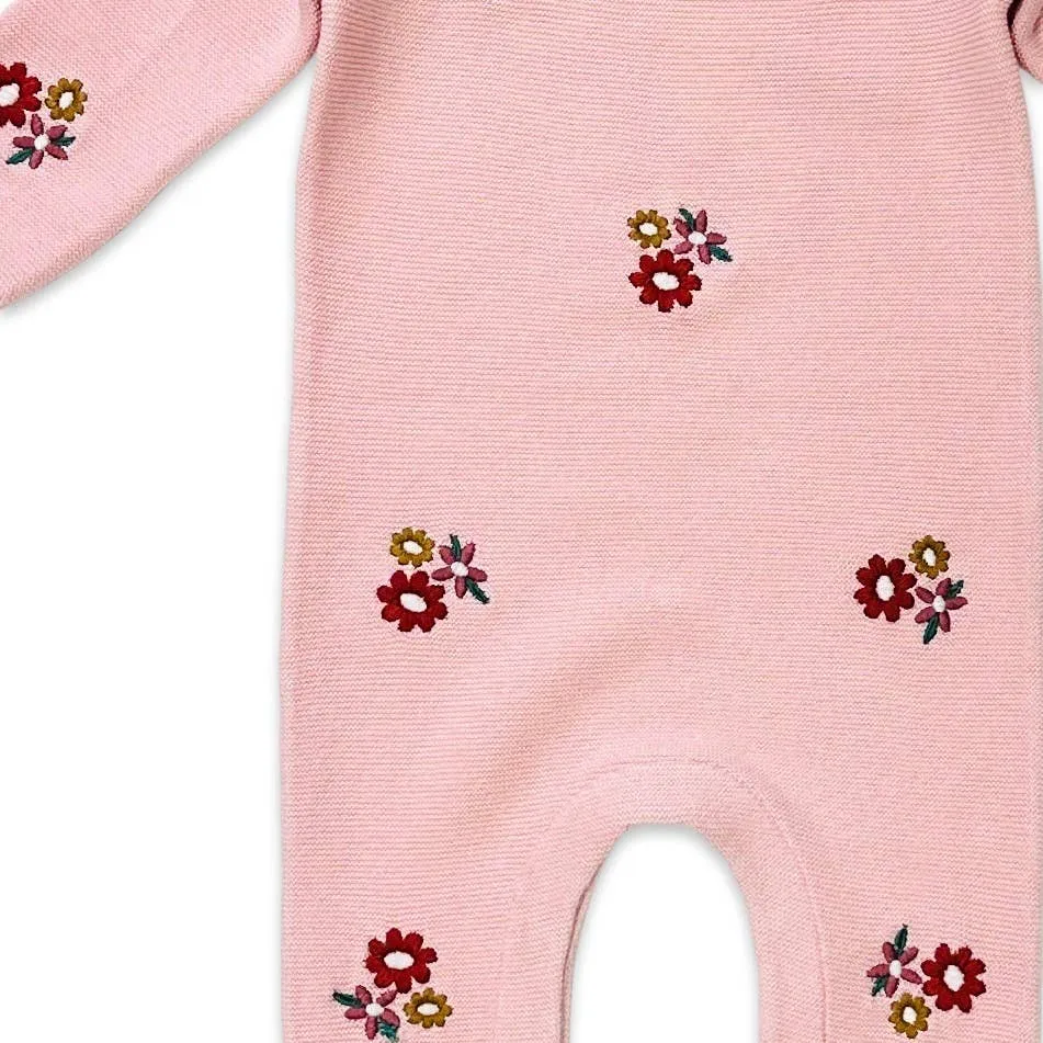 ORGANIC Floral Bouquet Pink Knit Baby Jumpsuit