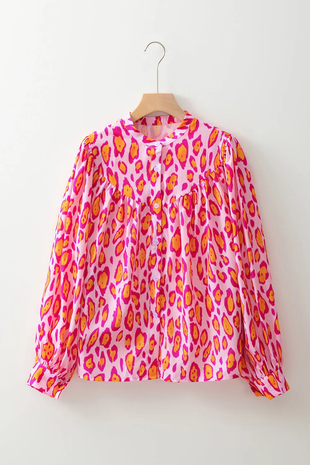 Oversized Leopard Print Balloon Sleeve Casual Shirt