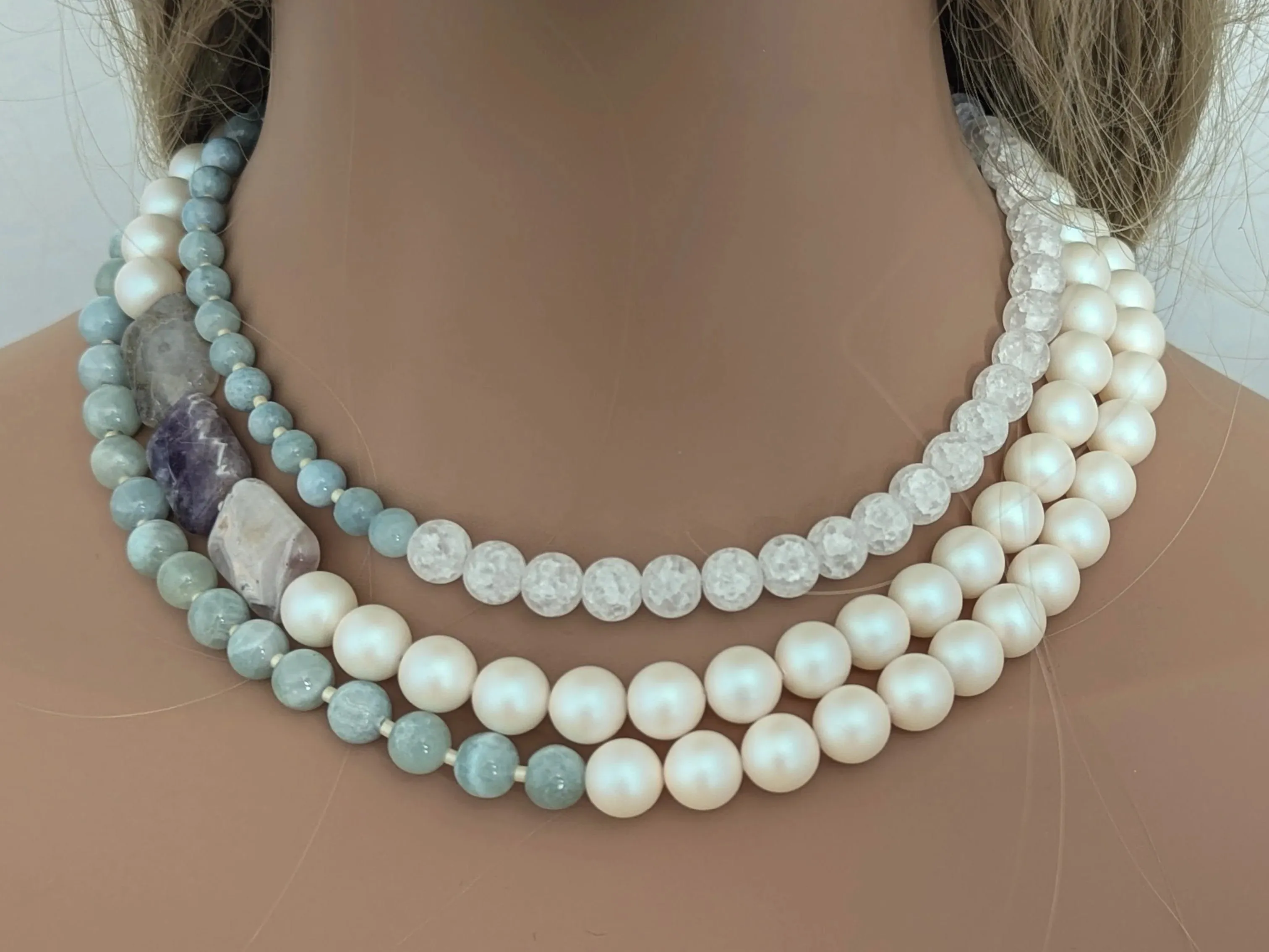 Pearl Layered Necklace with Ice Quartz