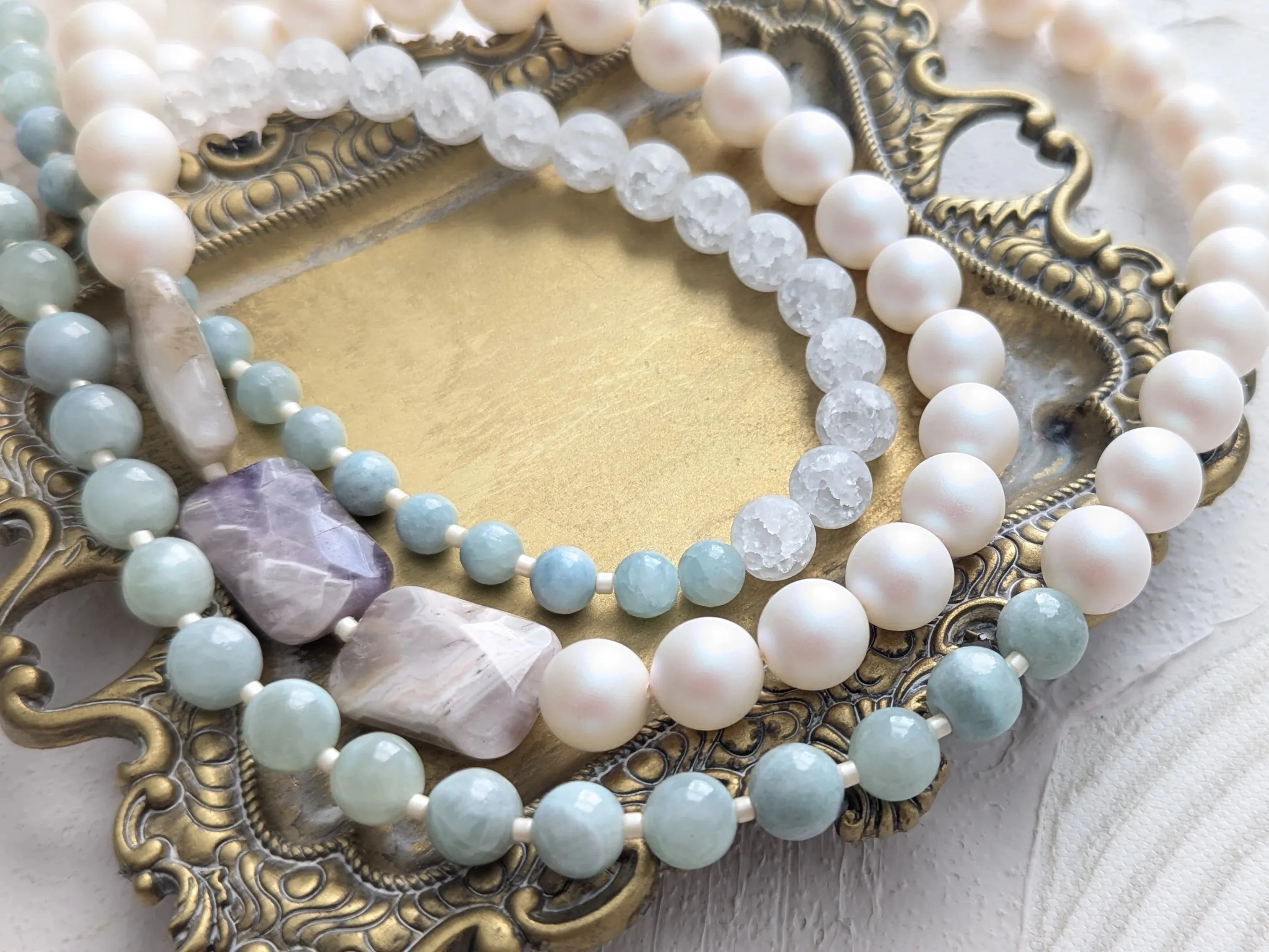 Pearl Layered Necklace with Ice Quartz