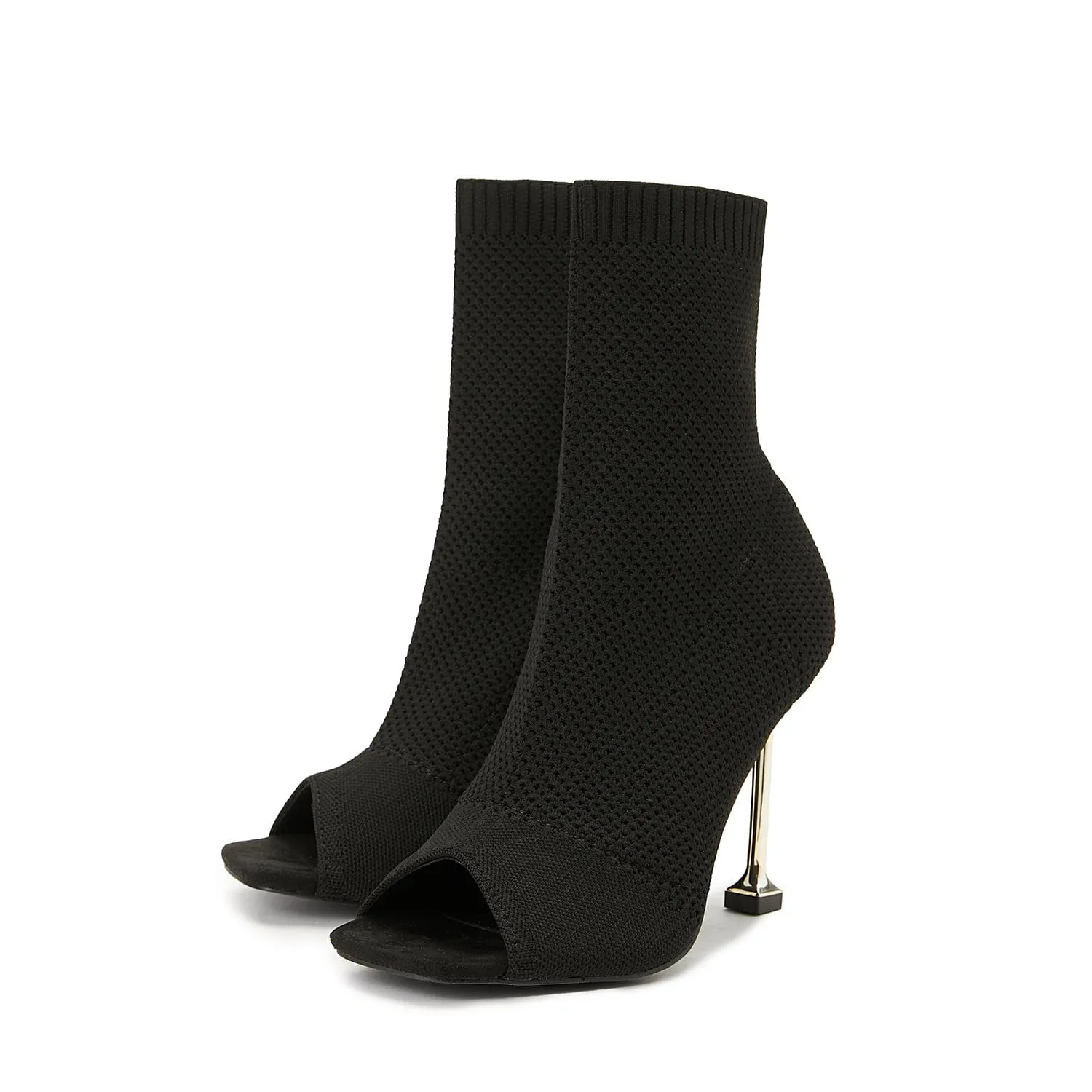 Peep Toe Stiletto Heeled Sock Boots