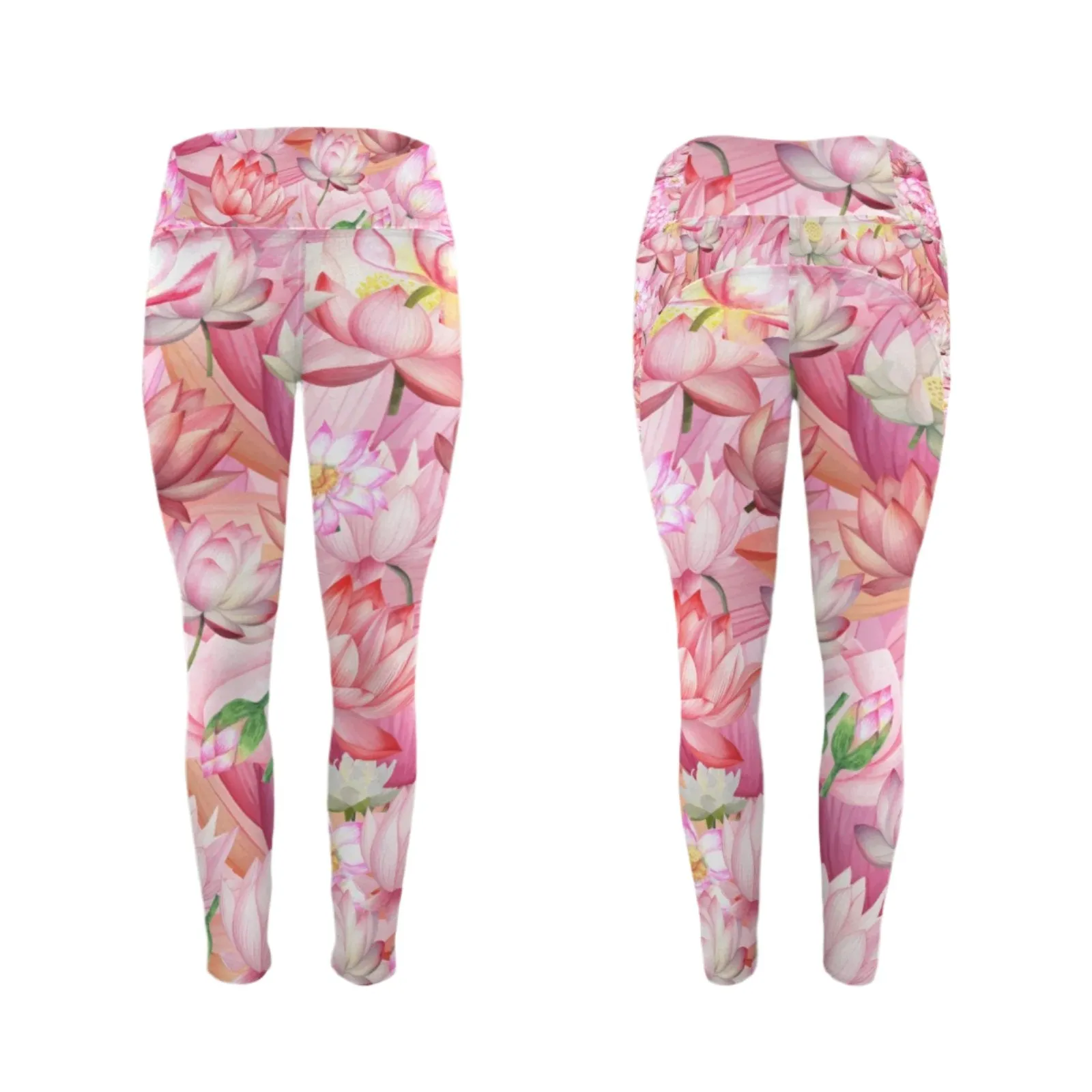 Pink Lotus Leggings with Pockets up to 5 XL (FWS)