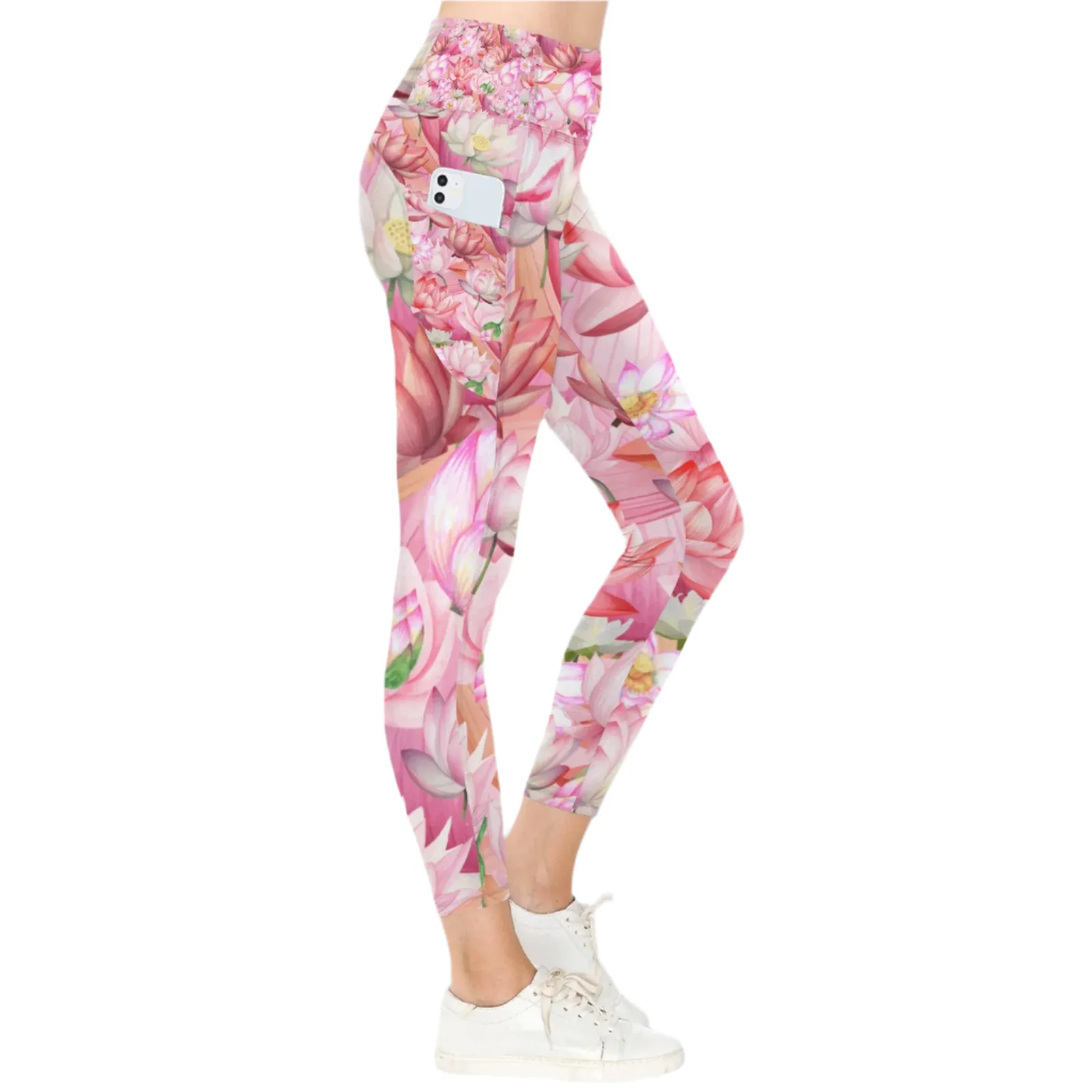 Pink Lotus Leggings with Pockets up to 5 XL (FWS)