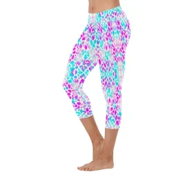 Pink Purple Aqua Spots Capri Leggings up to 5 XL