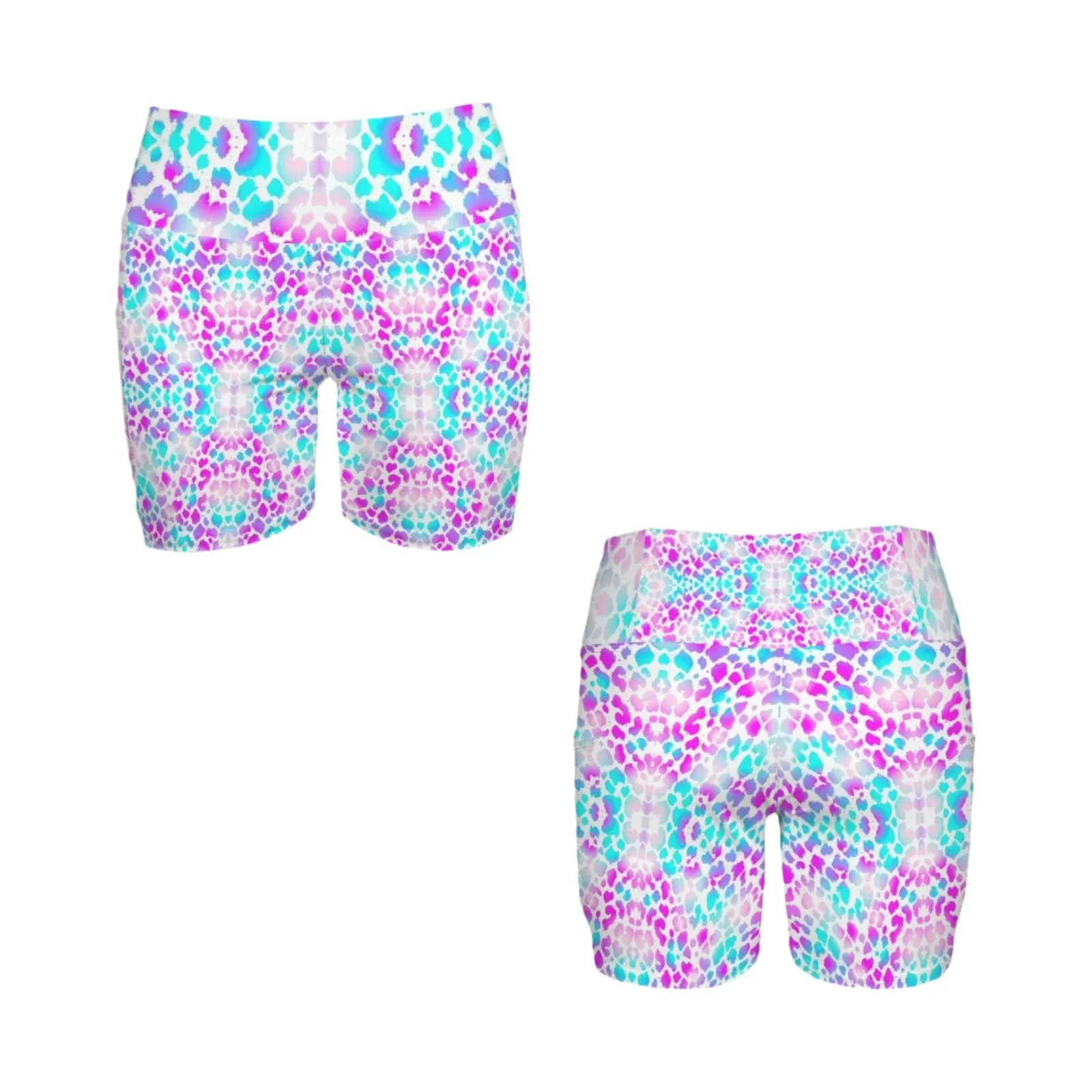 Pink Purple Aqua Spots Yoga Shorts with Pockets up to 5 XL (FWS)