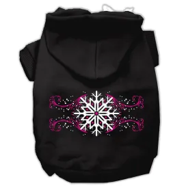 Pink Snowflake Swirls Screenprint Pet Hoodies Black Size XS (8)