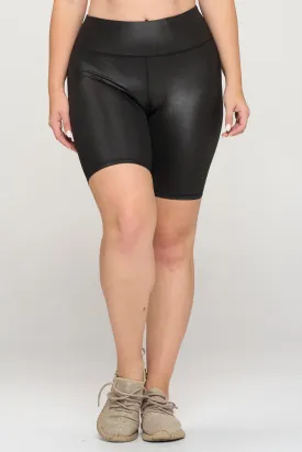 Plus Size Faux Leather High Rise Biker Shorts