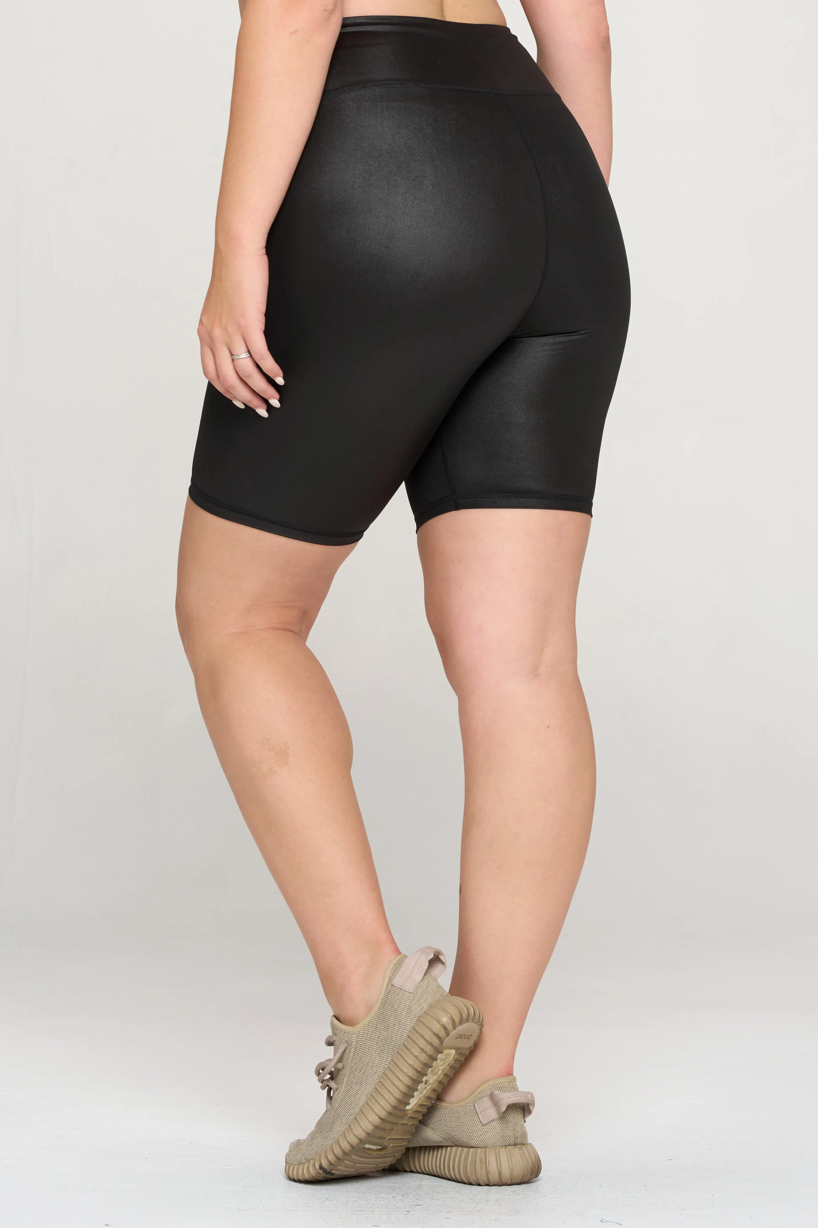 Plus Size Faux Leather High Rise Biker Shorts