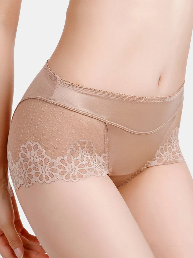 Plus Size Women Floral Jacquard Fishnet See Through Elastic Thin Panties