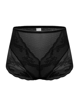 Plus Size Women Lace Jacquard Sheer Breathable Thin High Waist Panties