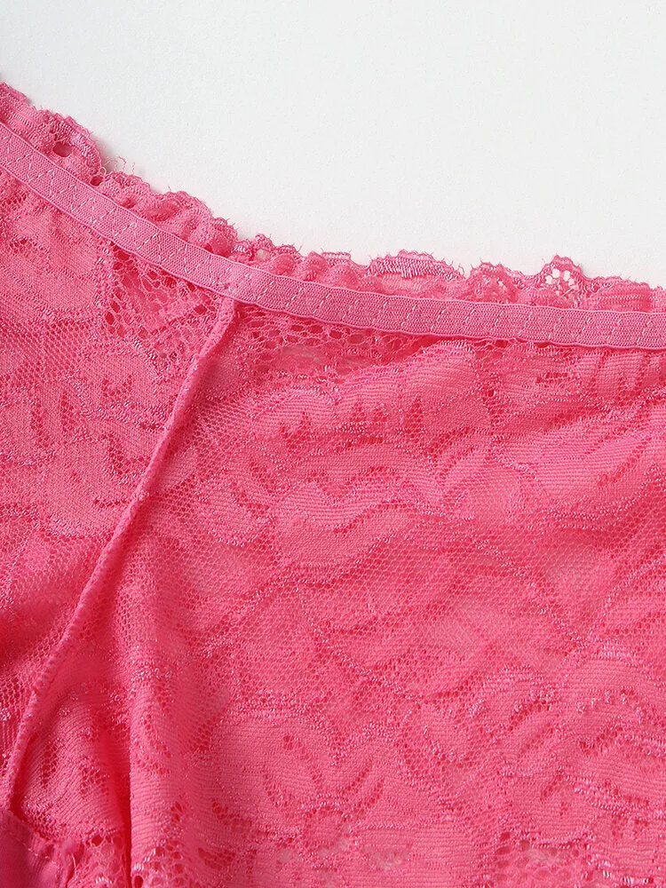 Plus Size Women Solid Color Lace Low Waist Panties