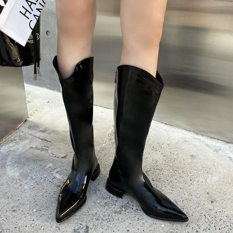 Pointed Toe Chunky Heel Knight Boots