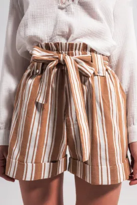 Presley Beige Stripe Paperbag Shorts