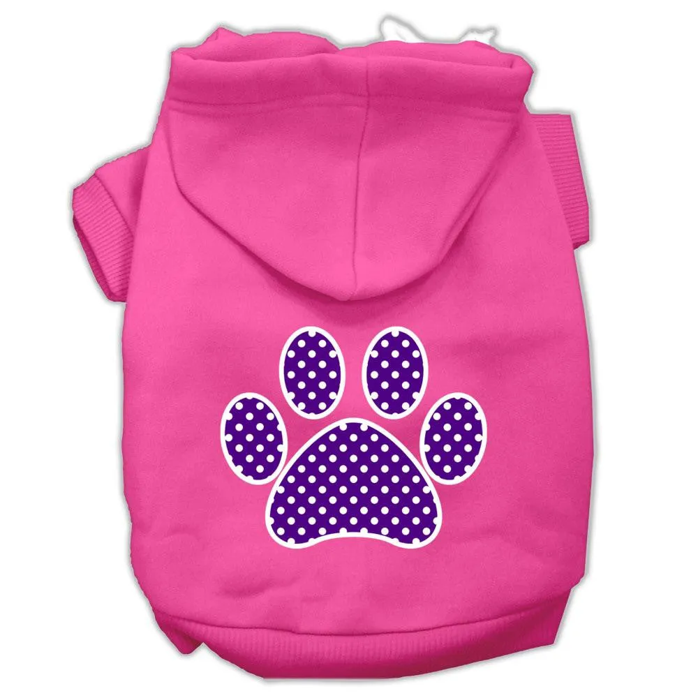 Purple Swiss Dot Paw Screen Print Pet Hoodies Bright Pink Size Lg (14)