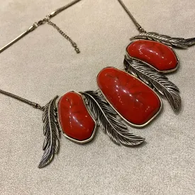 Red Feather Statement Necklace