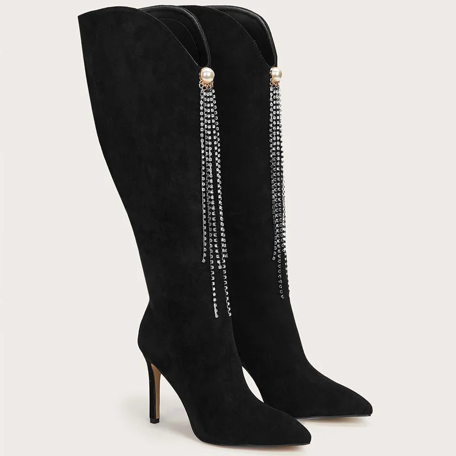 Rhinestone High Heel Boots