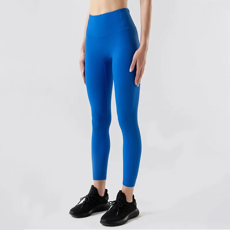 Ribbed Yoga Leggings Elastic High Waist Push Up Seamless