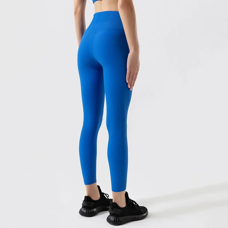 Ribbed Yoga Leggings Elastic High Waist Push Up Seamless