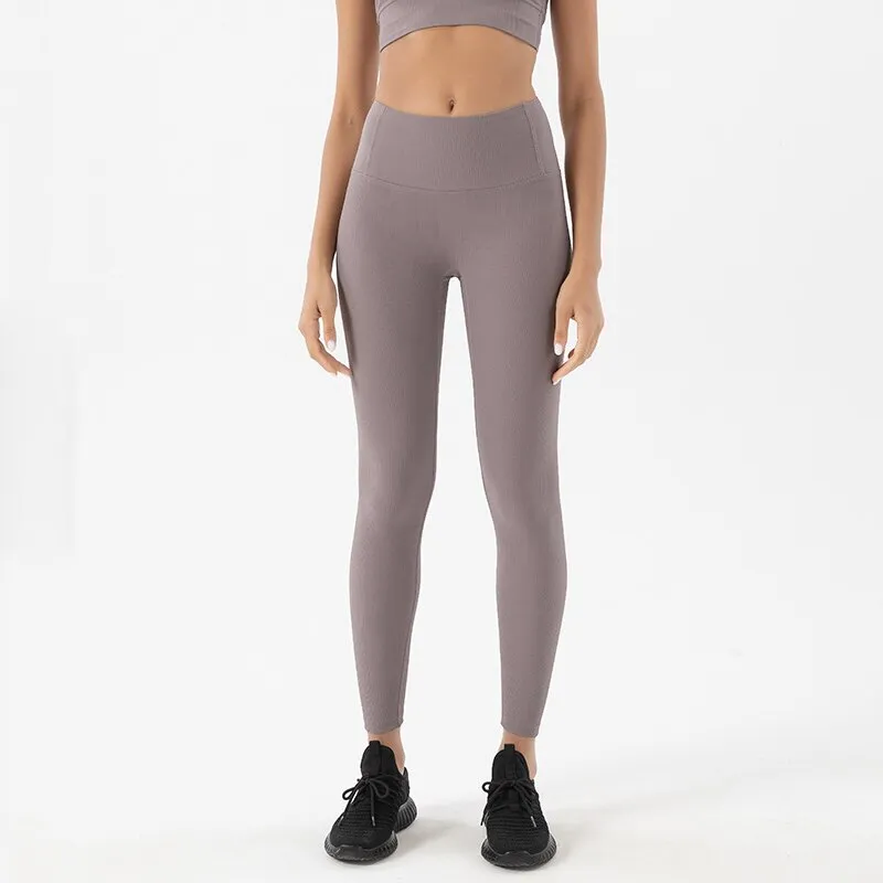 Ribbed Yoga Leggings Elastic High Waist Push Up Seamless